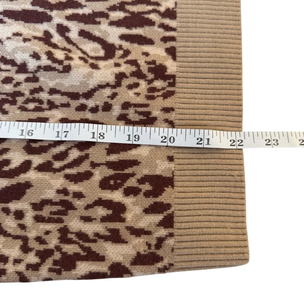 Anthropologie Maeve Knit Leopard Print Sweater XL Puff Sleeve Soft‎ Chic Neutral